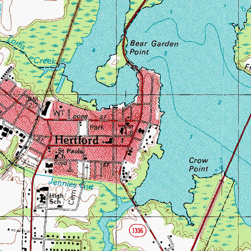 Topographic Map of Hertford Baptist Church, NC