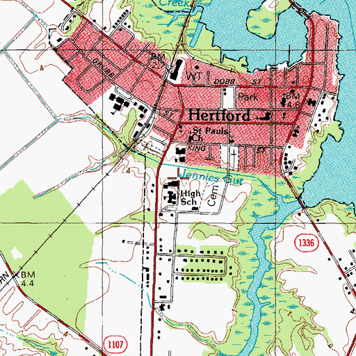 Topographic Map of Perquimans County High School, NC