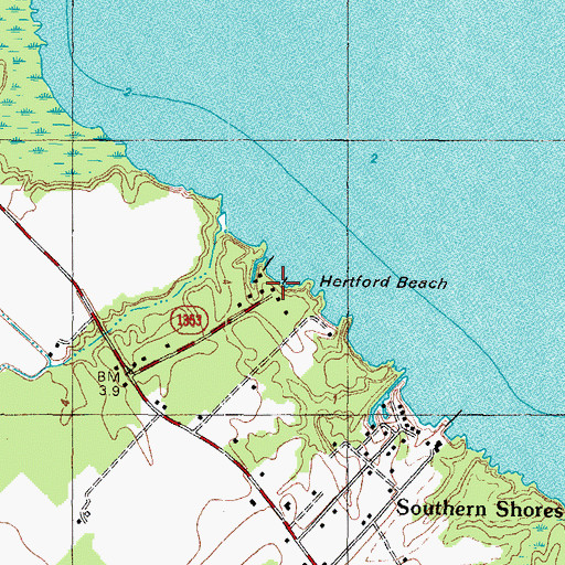 Topographic Map of Hertford Beach, NC