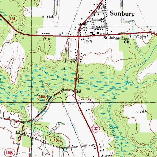 Topographic Map of Hunters Millpond, NC