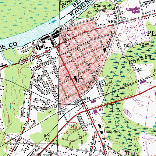 Topographic Map of Washington County Courthouse, NC
