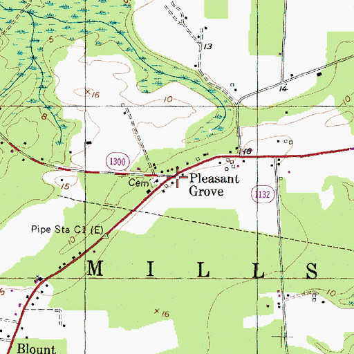 Topographic Map of Pleasant Grove Methodist Church, NC