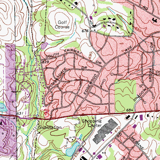Topographic Map of Country Club Forest, NC