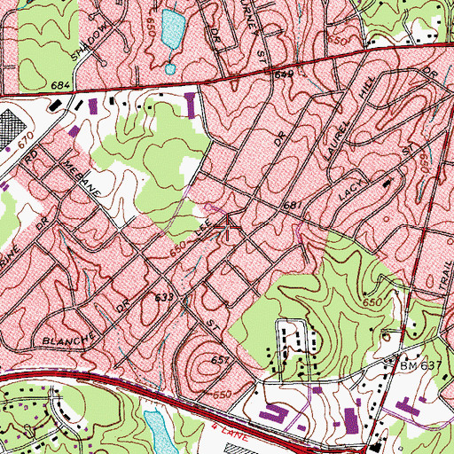 Topographic Map of Crestwood, NC