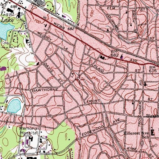 Topographic Map of Brookwood Subdivision, NC