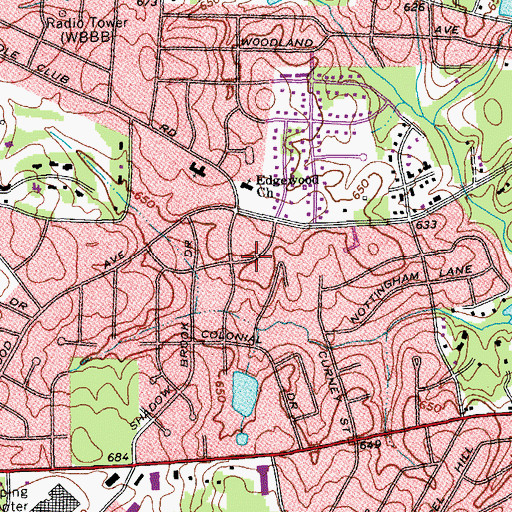 Topographic Map of Sunset Acres, NC