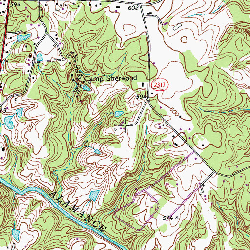 Topographic Map of Quail Hollow, NC