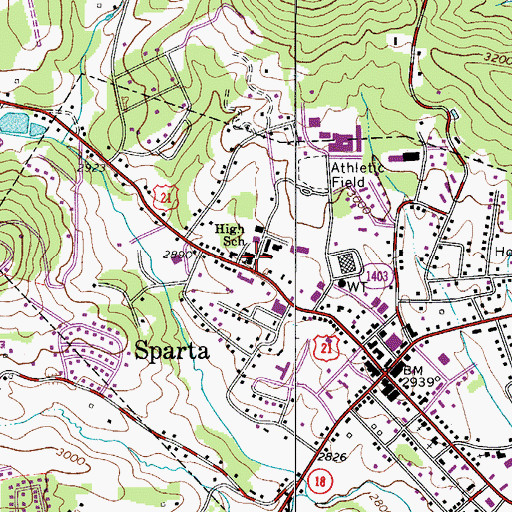 Topographic Map of Alleghany High School, NC