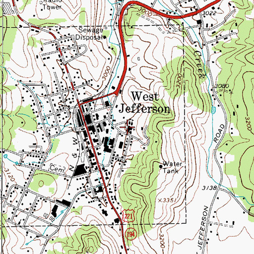 Topographic Map of West Jefferson Elementary School, NC
