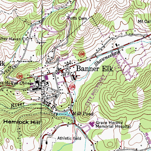 Topographic Map of Banner Elk Elementary School, NC