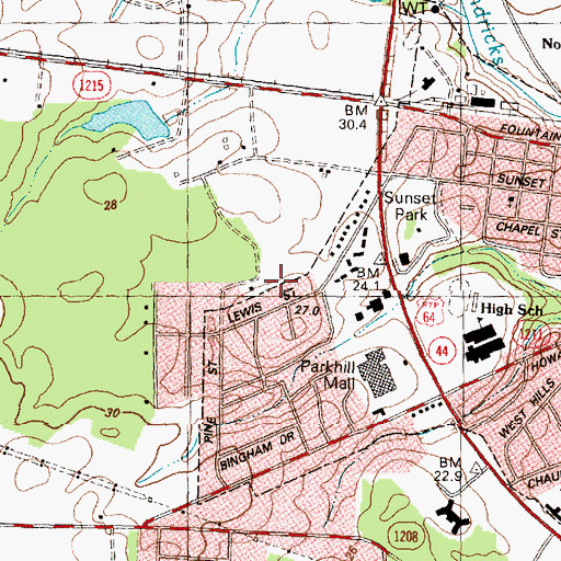 Topographic Map of Sunset Estates, NC