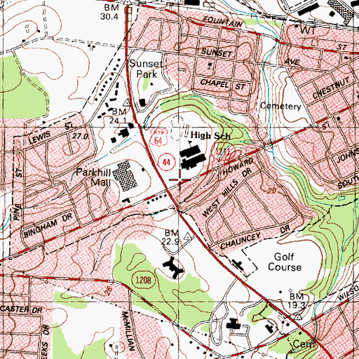 Topographic Map of Tarboro High School, NC