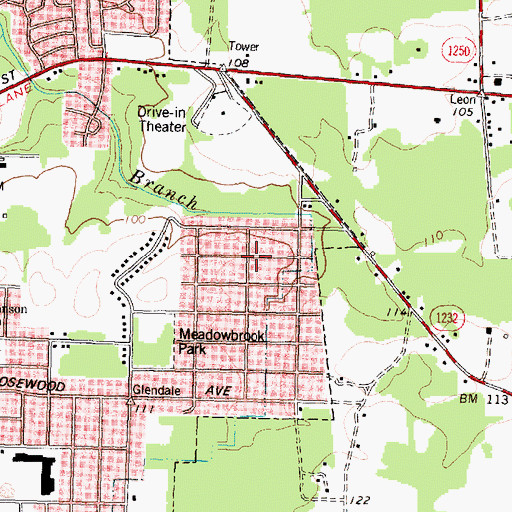 Topographic Map of Meadow Brook, NC