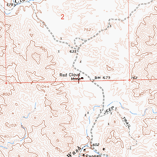 Topographic Map of Red Cloud Mine, AZ