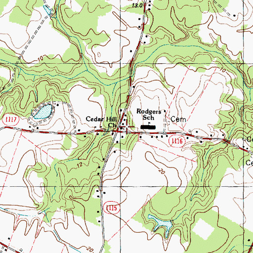 Topographic Map of Cedar Hill Church, NC