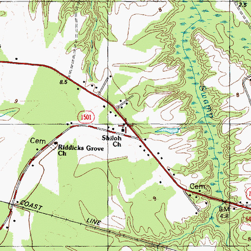 Topographic Map of Shiloh Church, NC