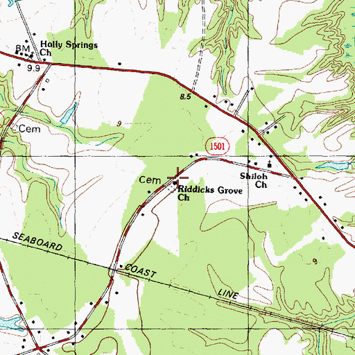 Topographic Map of Riddicks Grove Church, NC