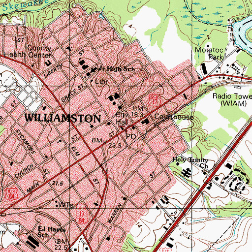 Topographic Map of Williamston City Hall, NC