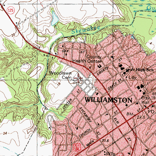 Topographic Map of Woodlawn Cemetery, NC