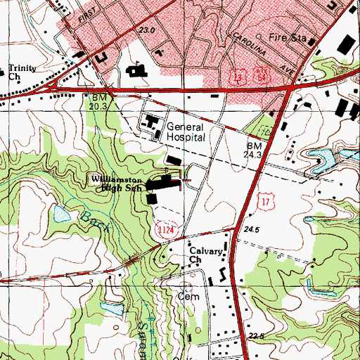 Topographic Map of Williamston High School, NC
