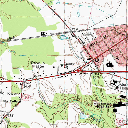 Topographic Map of Trinity Church, NC