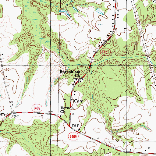 Topographic Map of Barnabless Church, NC