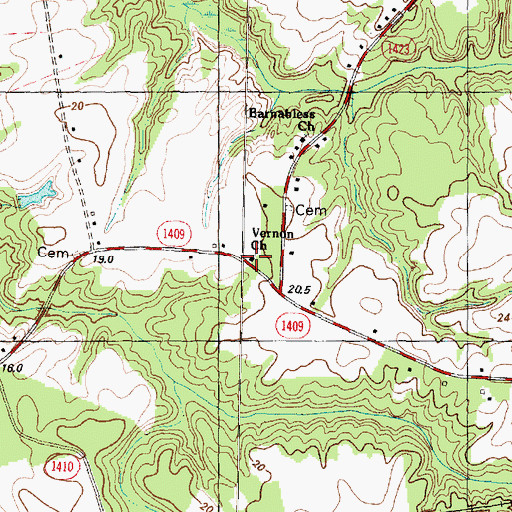 Topographic Map of Vernon Church, NC