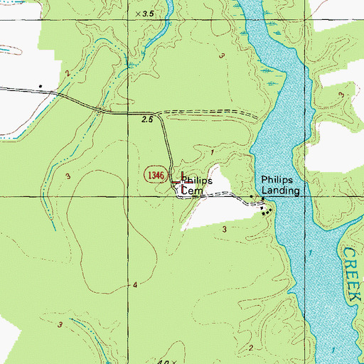 Topographic Map of Philips Cemetery, NC