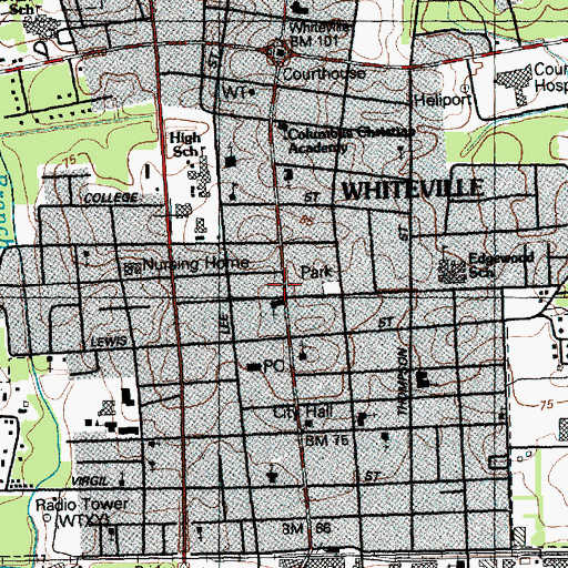 Topographic Map of Columbus Christian Academy, NC