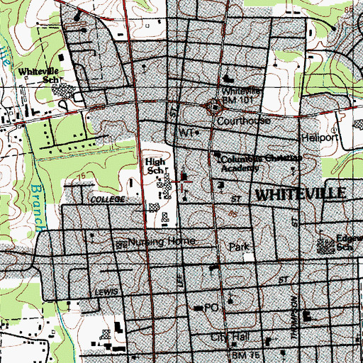 Topographic Map of Whiteville High School, NC