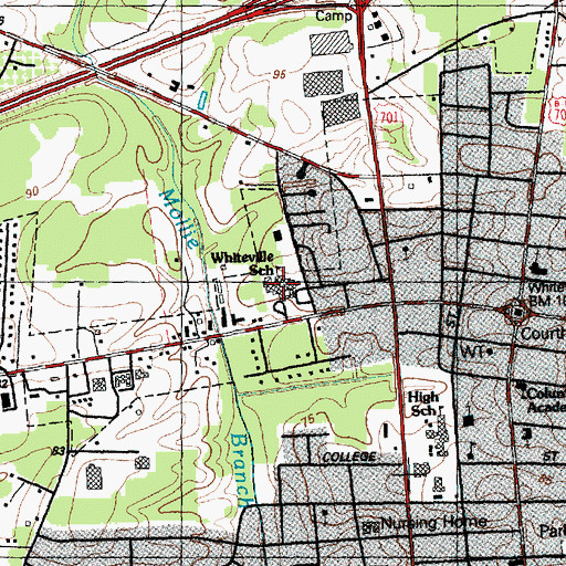 Topographic Map of Whiteville School, NC