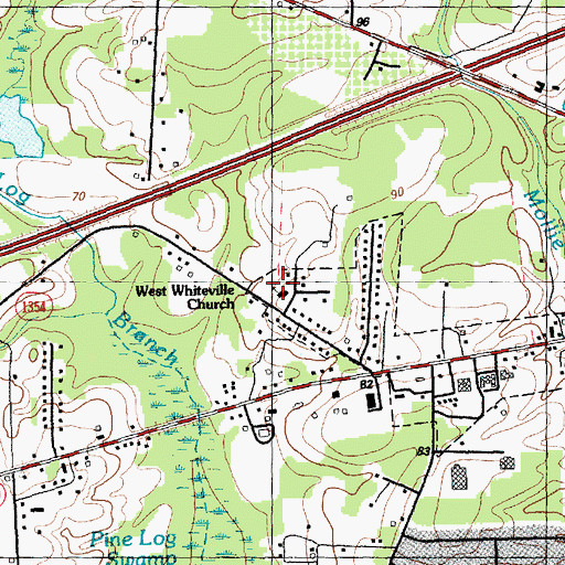 Topographic Map of West Whiteville Church, NC