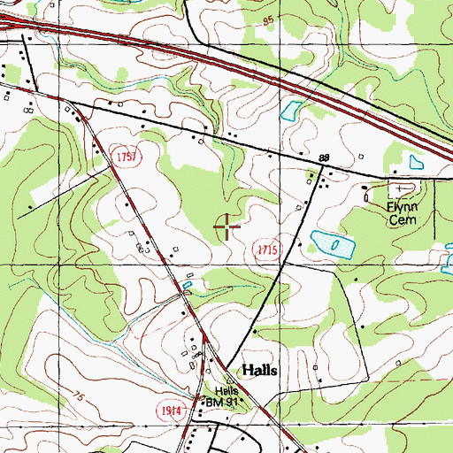 Topographic Map of Halls, NC