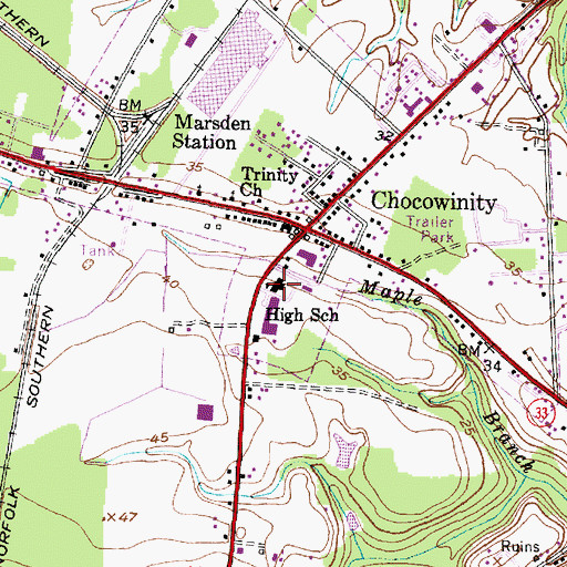 Topographic Map of Chocowinity High School, NC