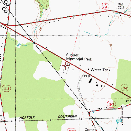 Topographic Map of Sunset Memorial Park, NC