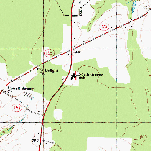 Topographic Map of North Greene School, NC