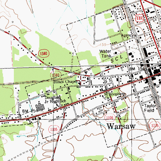 Topographic Map of Hines Chapel, NC