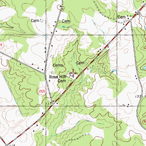 Topographic Map of Rose Hill Cemetery, NC
