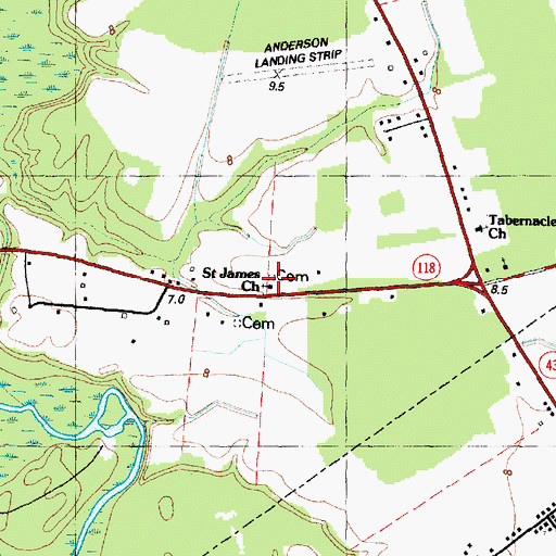 Topographic Map of Saint James Church, NC