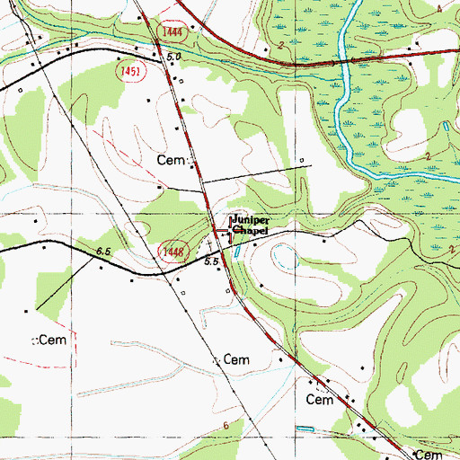 Topographic Map of Juniper Chapel, NC