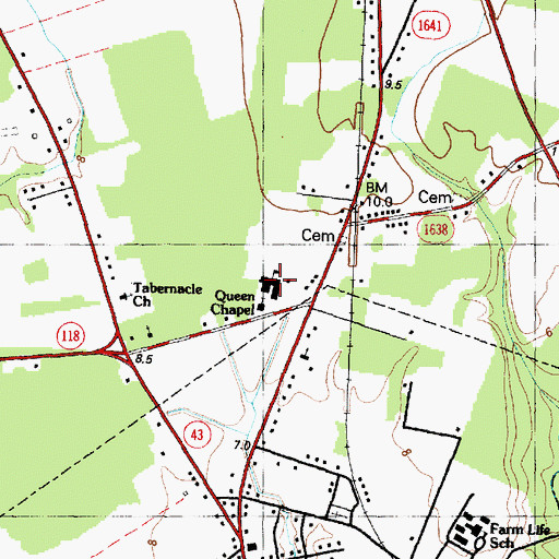 Topographic Map of Queen Chapel, NC