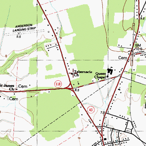 Topographic Map of Tabernacle Church, NC
