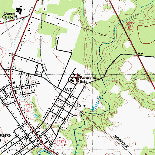 Topographic Map of Farm Life School, NC