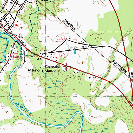 Topographic Map of Celestial Memorial Gardens, NC