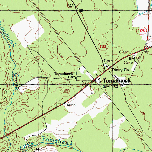Topographic Map of Tomahawk Church, NC