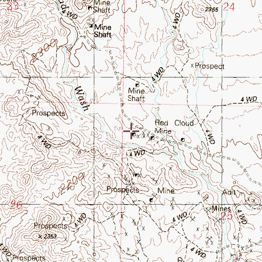 Topographic Map of Red Cloud Mine, AZ