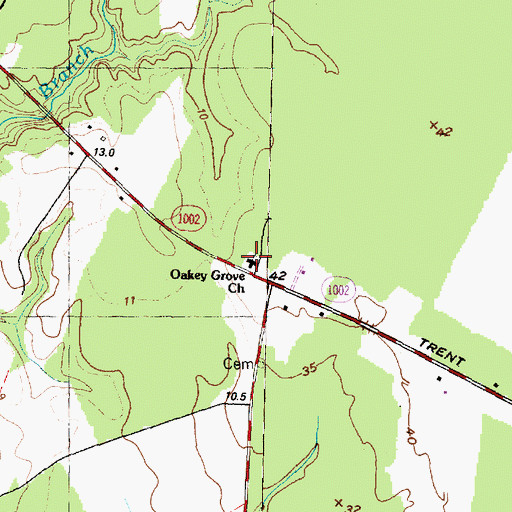 Topographic Map of Oakey Grove Church, NC