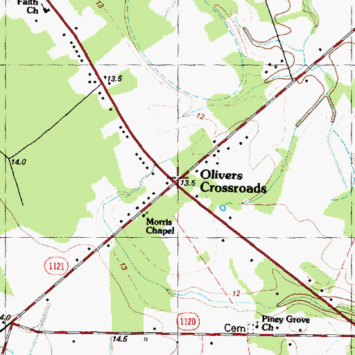 Topographic Map of Olivers Crossroads, NC