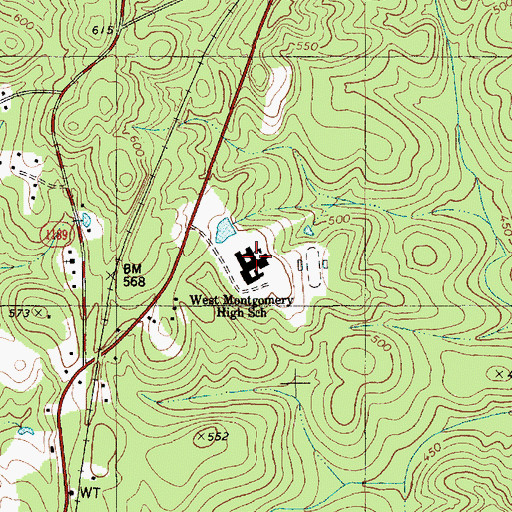 Topographic Map of West Montgomery High School, NC