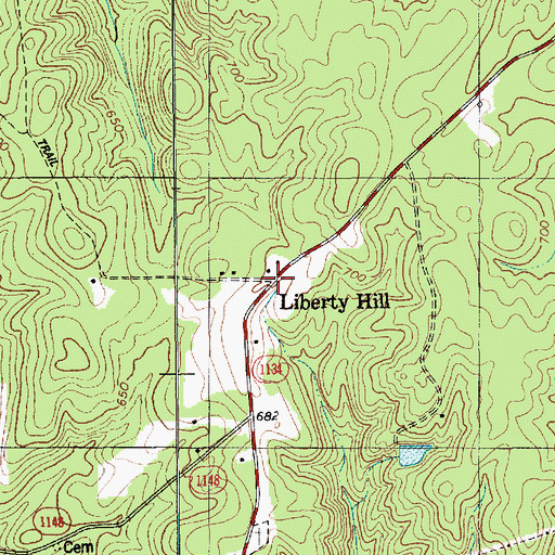 Topographic Map of Liberty Hill, NC
